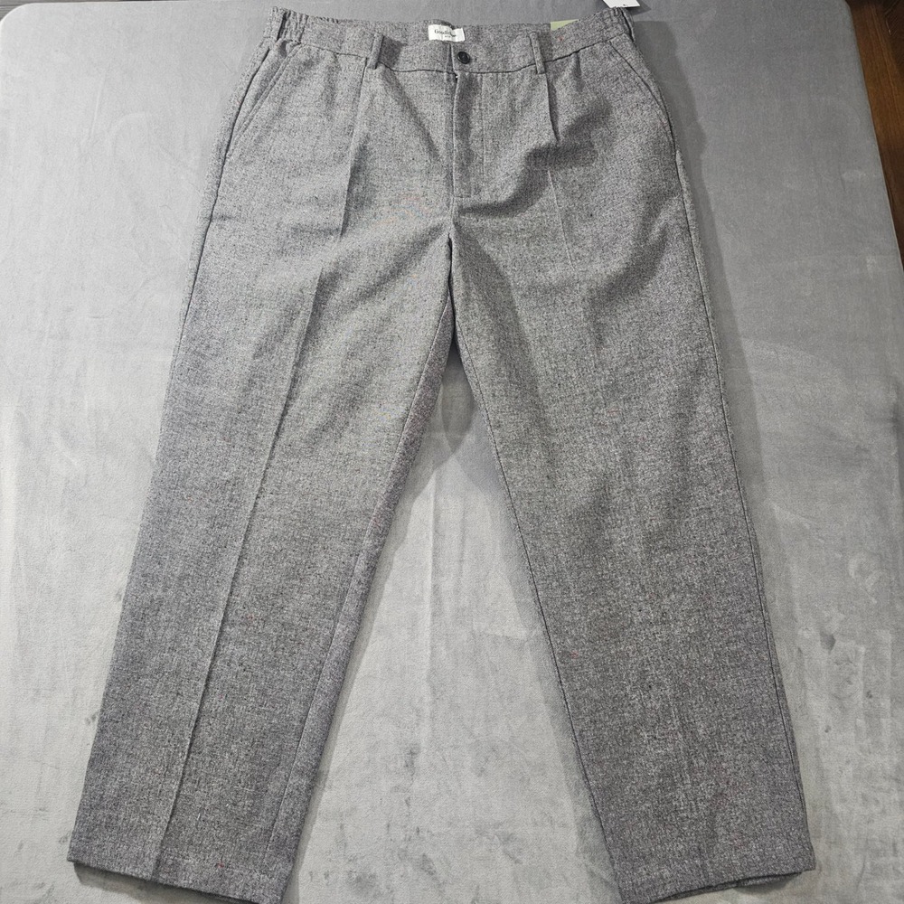 Goodfellow & Co Mens Relaxed Leg Grey Tweed Pleated Trousers XL NWT
